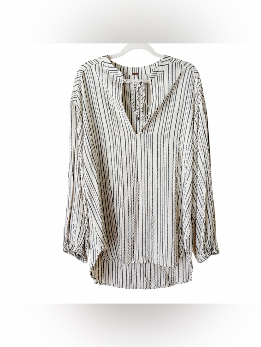 Free People | Rhythm of the Night Tunic Top Bishop Sleeves Cream Gray Medium - Picture 4 of 9